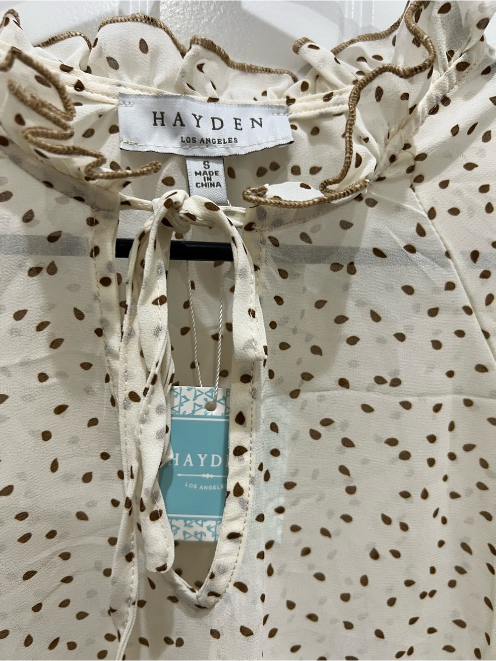 Hayden Los Angeles Cream Dot Ruffle-Neck Long-Sleeve Blouse - Picture 6 of 6